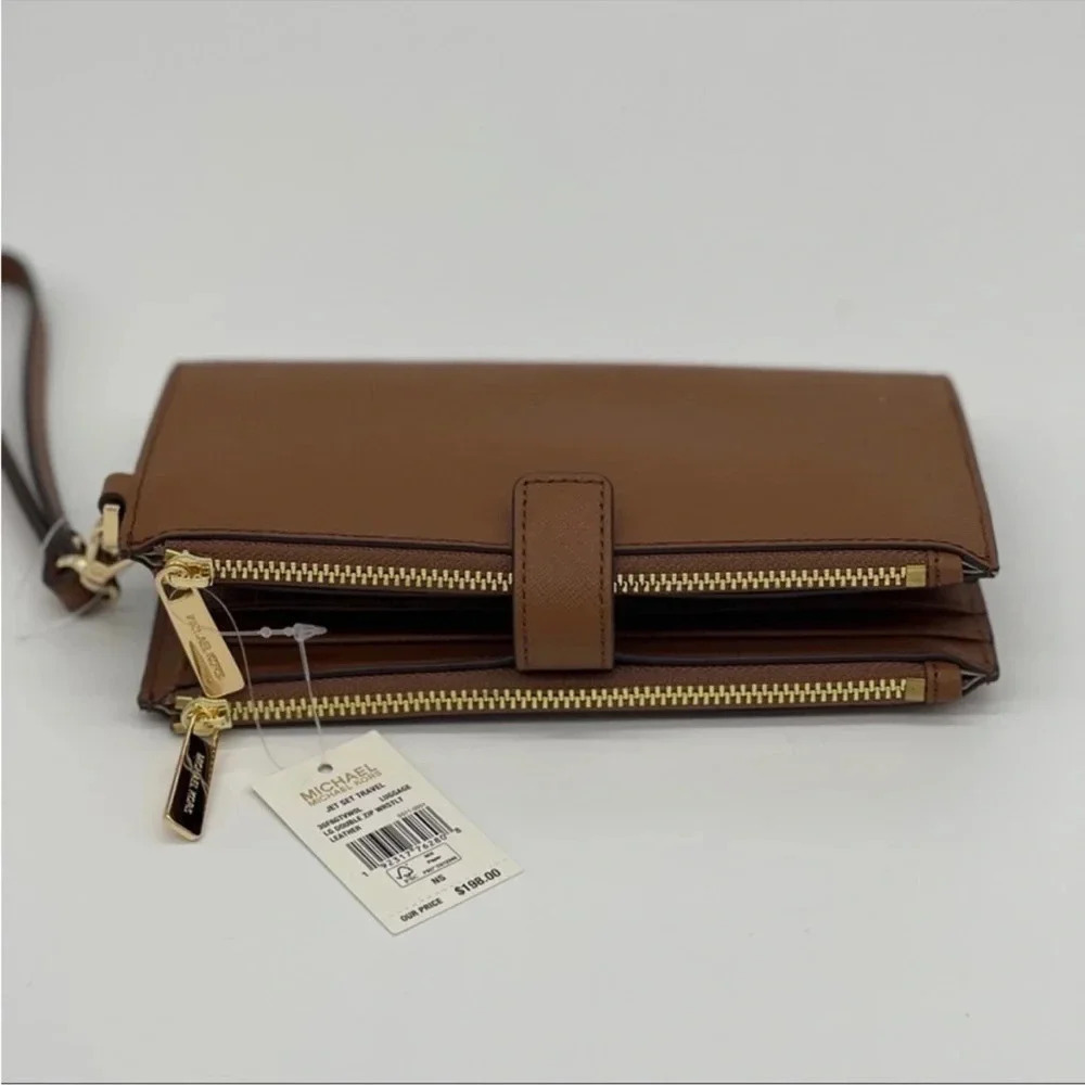Michael Kors Double Zip Wallet Wristlet Brown/Gold (NWT) - Picture 9 of 11